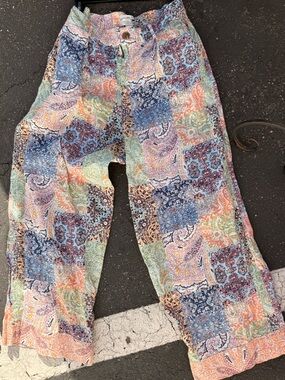 Rachel Zoe pastel 100% Linnen Patchwork Paisley pants L